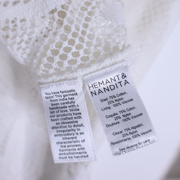 HEMANT & NANDITA Chemical Lace Button Front Shirt White Floral Women's XS - Picture 12 of 13